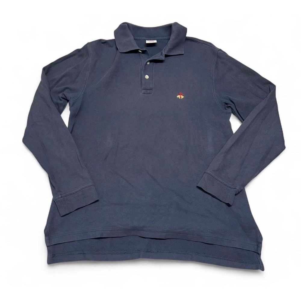 Brooks Brothers 346 Mens Small Navy Blue Long Sleeve Pique Cotton Polo Shirt